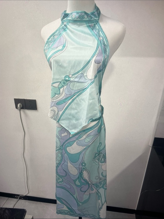 Emilio Pucci Dresses & Skirts - Emilio Pucci Aqua and Light Blue Backless Halter Dress